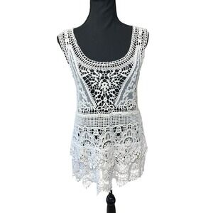 Simply Noelle White Cream‎ Crochet Tank Top Boho Layer Size Small Medium